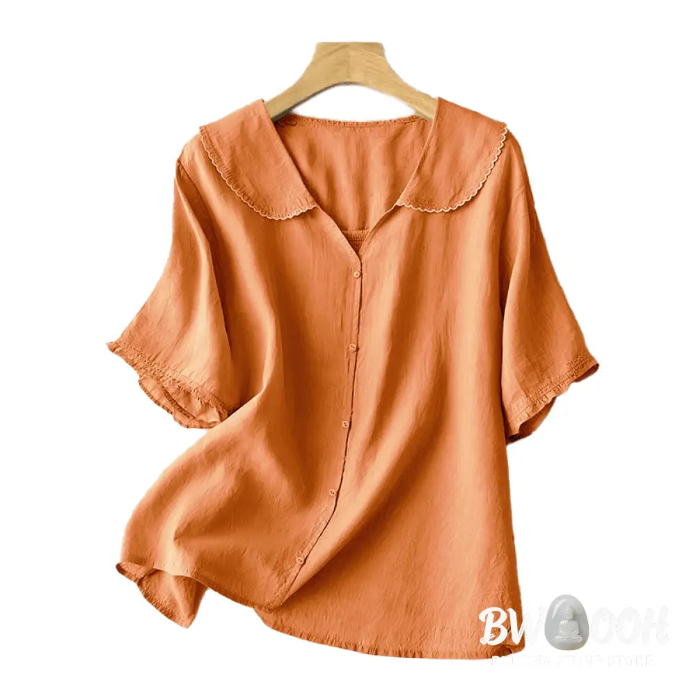 Buddha Stones Casual Plain Button Half Sleeve Middy Collar Women&