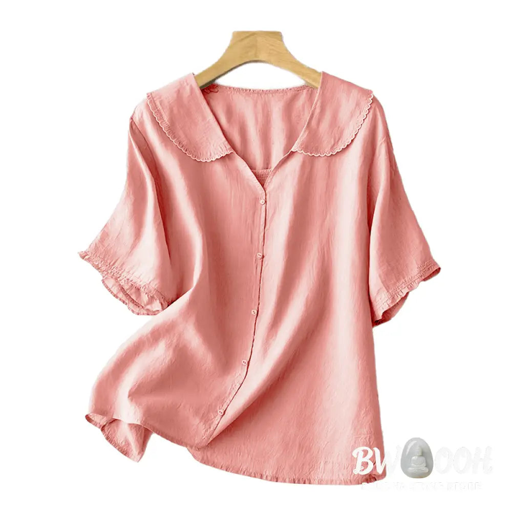 Buddha Stones Casual Plain Button Half Sleeve Middy Collar Women&