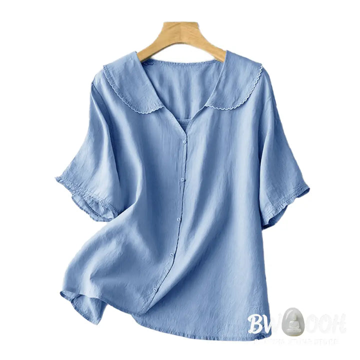 Buddha Stones Casual Plain Button Half Sleeve Middy Collar Women&