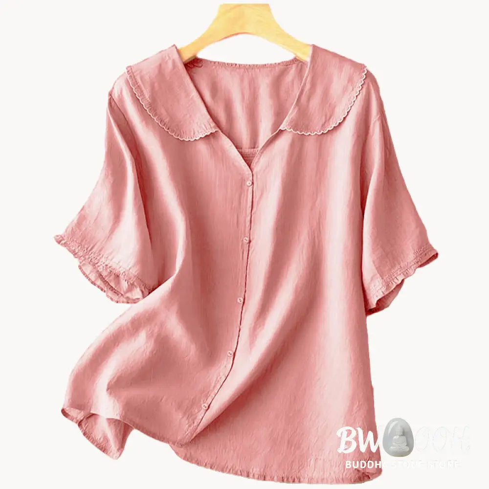 Buddha Stones Casual Plain Button Half Sleeve Middy Collar Women&