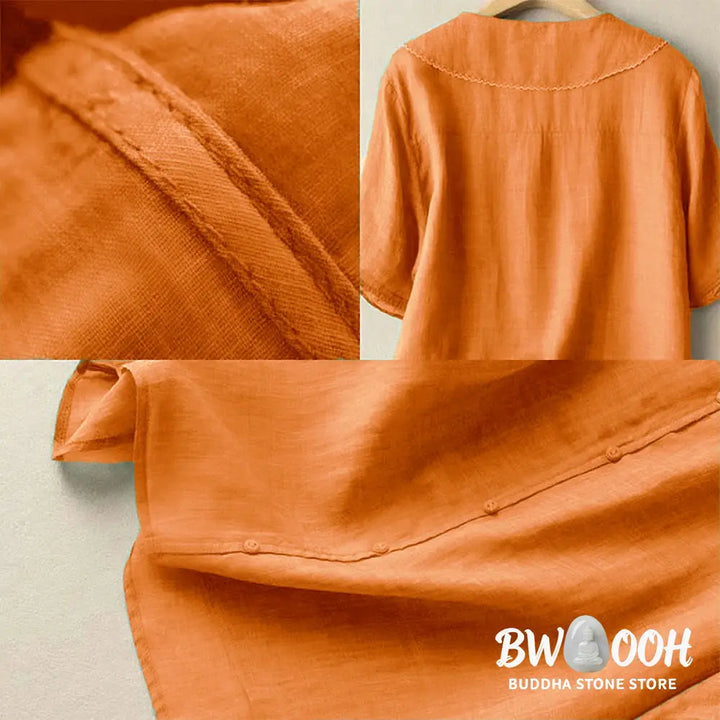 Buddha Stones Casual Plain Button Half Sleeve Middy Collar Women&