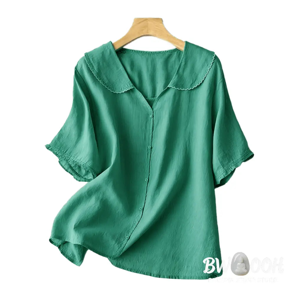 Buddha Stones Casual Plain Button Half Sleeve Middy Collar Women&