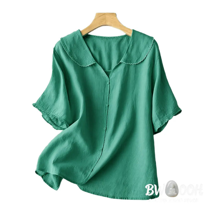 Buddha Stones Casual Plain Button Half Sleeve Middy Collar Women&