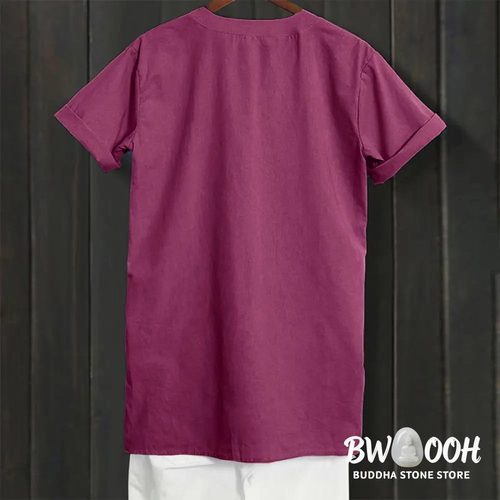 Buddha Stones Casual Plain Button Notched Collar Women’s Short Sleeve Shirt - Women’s Shirts