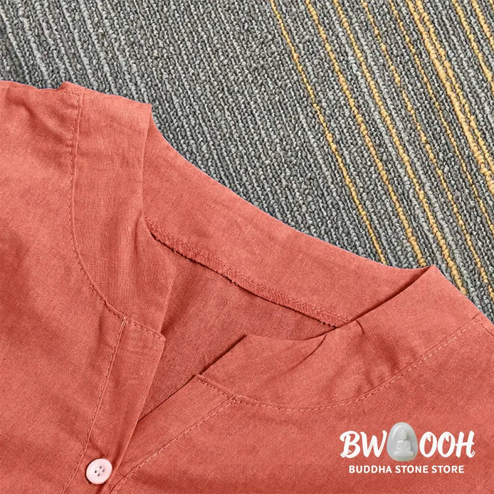 Buddha Stones Casual Plain Button Notched Collar Women’s Short Sleeve Shirt - Women’s Shirts