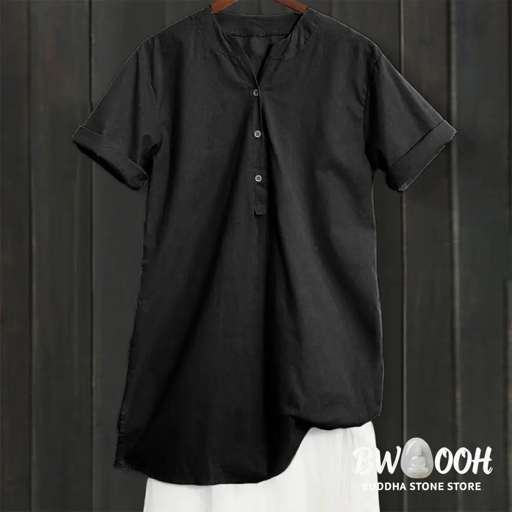 Buddha Stones Casual Plain Button Notched Collar Women’s Short Sleeve Shirt - Women’s Shirts