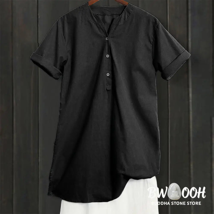 Buddha Stones Casual Plain Button Notched Collar Women’s Short Sleeve Shirt - Women’s Shirts