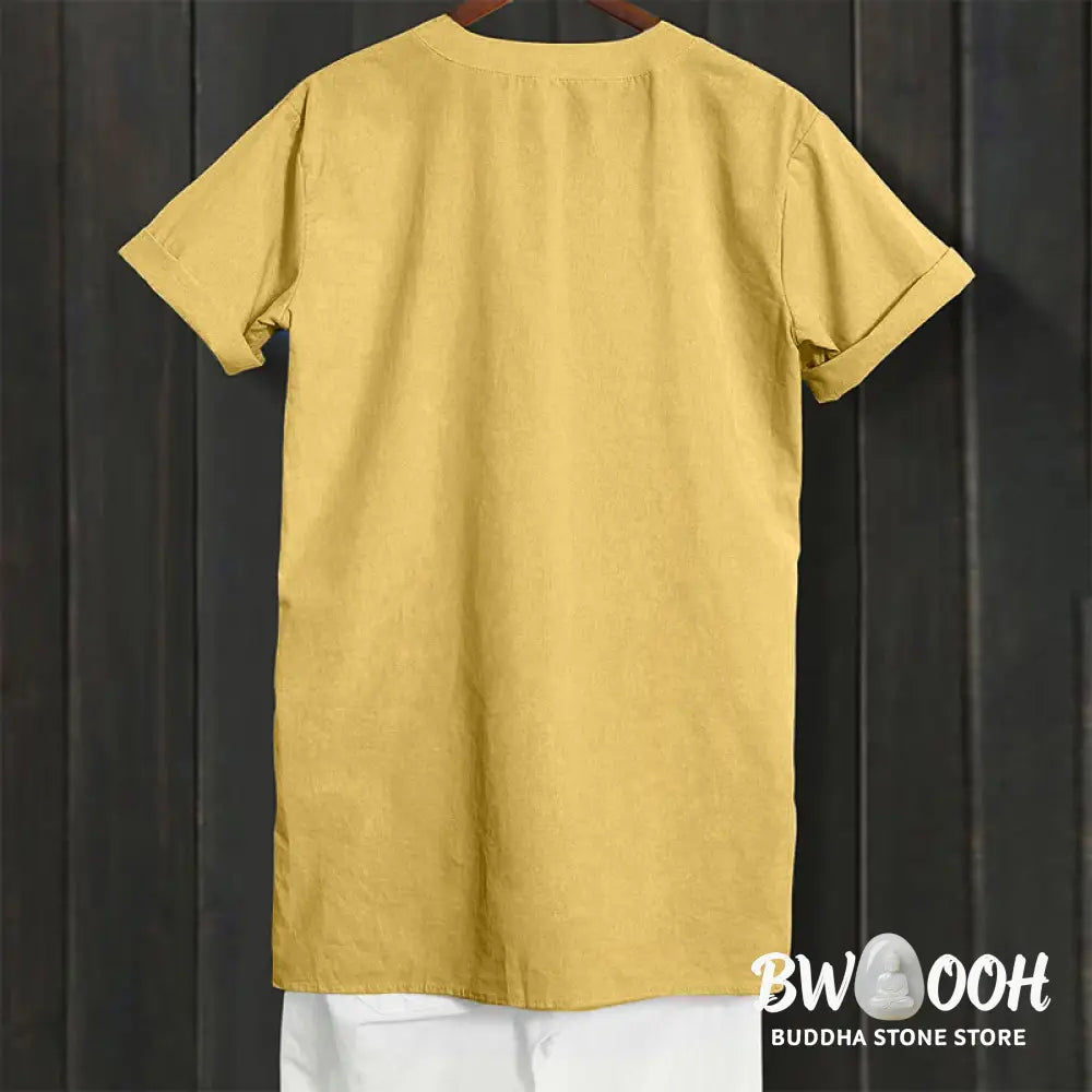 Buddha Stones Casual Plain Button Notched Collar Women’s Short Sleeve Shirt - Women’s Shirts