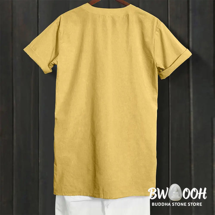Buddha Stones Casual Plain Button Notched Collar Women’s Short Sleeve Shirt - Women’s Shirts