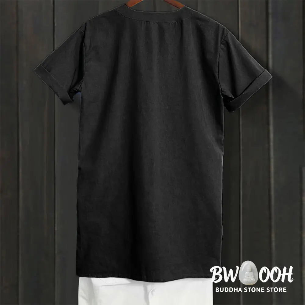 Buddha Stones Casual Plain Button Notched Collar Women’s Short Sleeve Shirt - Women’s Shirts