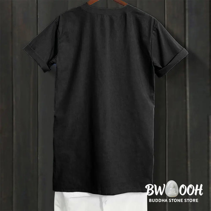 Buddha Stones Casual Plain Button Notched Collar Women’s Short Sleeve Shirt - Women’s Shirts