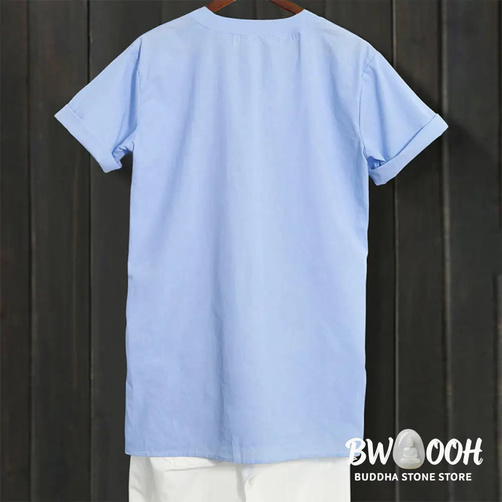 Buddha Stones Casual Plain Button Notched Collar Women’s Short Sleeve Shirt - Women’s Shirts