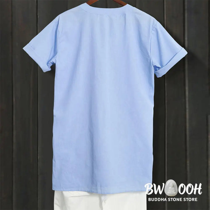 Buddha Stones Casual Plain Button Notched Collar Women’s Short Sleeve Shirt - Women’s Shirts