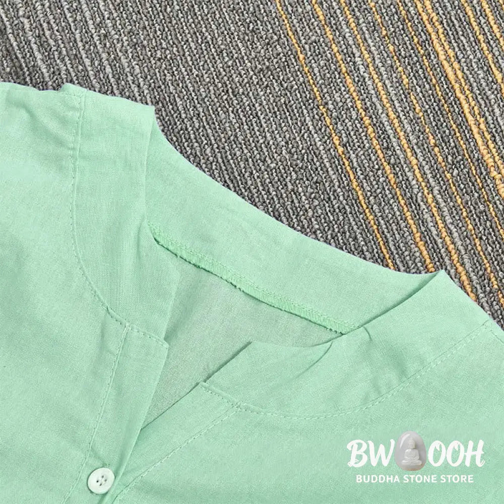 Buddha Stones Casual Plain Button Notched Collar Women’s Short Sleeve Shirt - Women’s Shirts