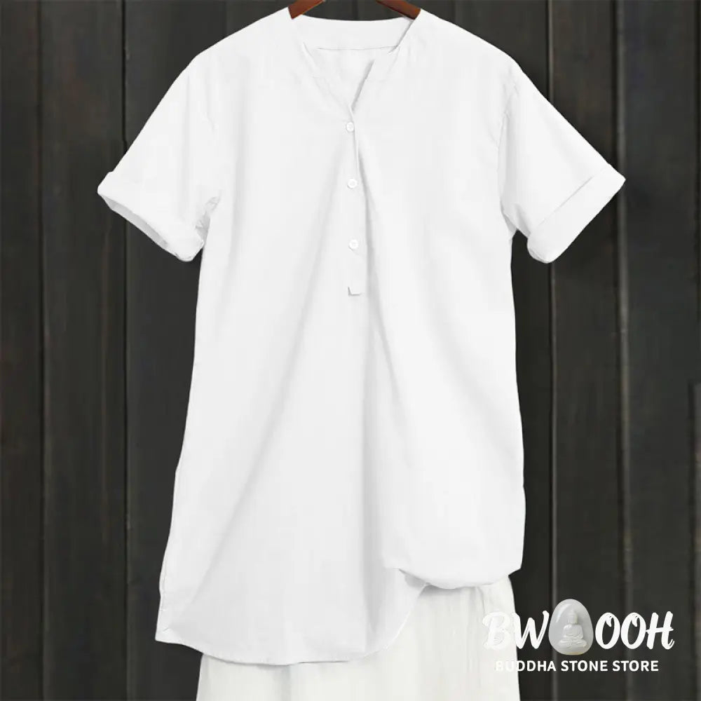 Buddha Stones Casual Plain Button Notched Collar Women’s Short Sleeve Shirt - Women’s Shirts