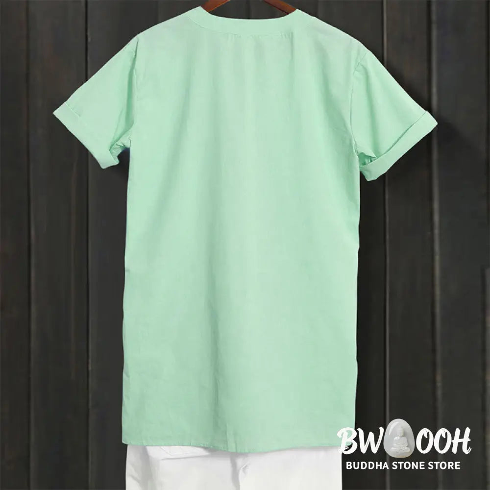 Buddha Stones Casual Plain Button Notched Collar Women’s Short Sleeve Shirt - Women’s Shirts
