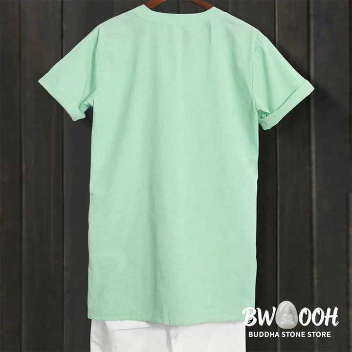 Buddha Stones Casual Plain Button Notched Collar Women’s Short Sleeve Shirt - Women’s Shirts