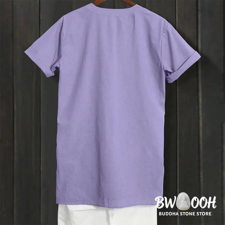 Buddha Stones Casual Plain Button Notched Collar Women’s Short Sleeve Shirt - Women’s Shirts