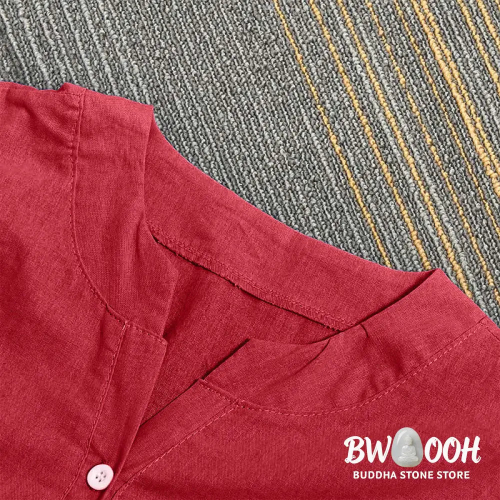 Buddha Stones Casual Plain Button Notched Collar Women’s Short Sleeve Shirt - Women’s Shirts