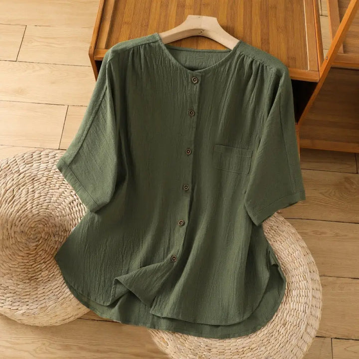 BWOOOH Casual Plain Buttons Half Sleeve Women&