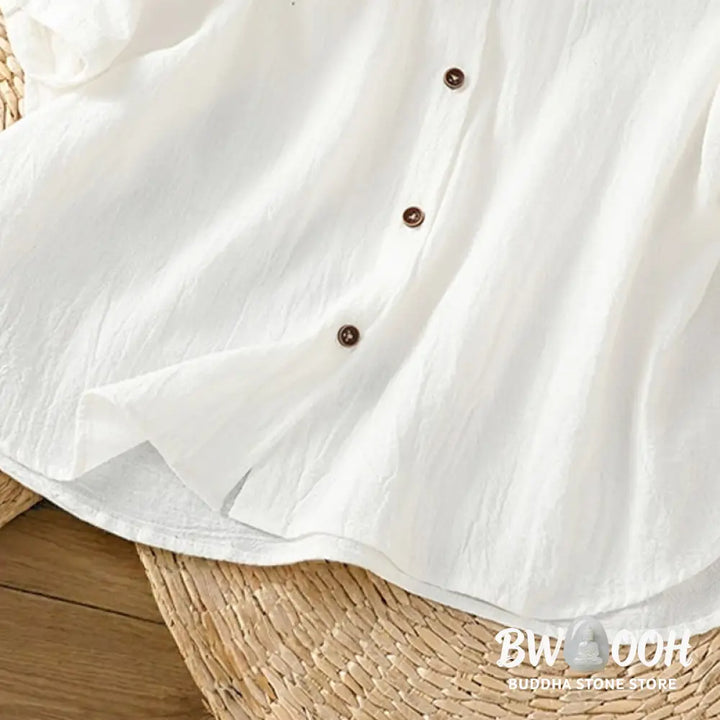 Buddha Stones Casual Plain Buttons Half Sleeve Women’s Cotton Linen Shirt With Pocket - Women’s Shirts