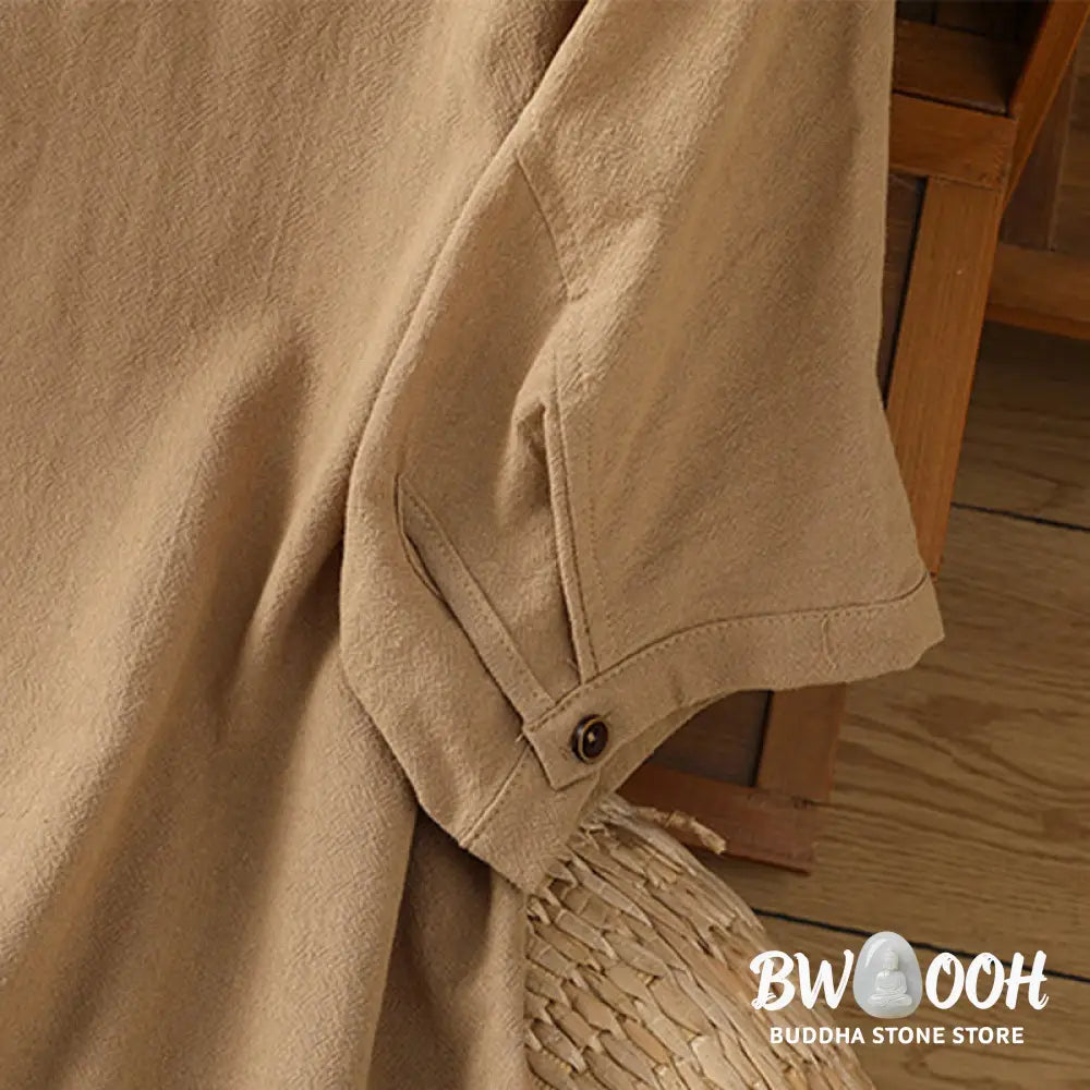 Buddha Stones Casual Plain Buttons Half Sleeve Women’s Cotton Linen Shirt With Pocket - Women’s Shirts