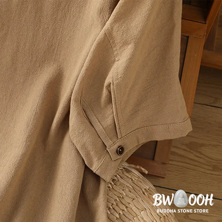 Buddha Stones Casual Plain Buttons Half Sleeve Women’s Cotton Linen Shirt With Pocket - Women’s Shirts