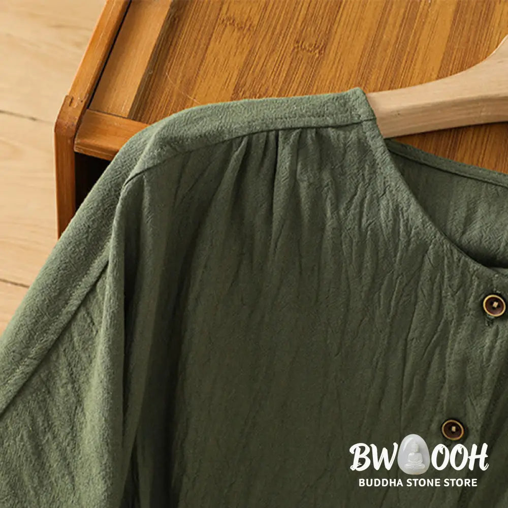 Buddha Stones Casual Plain Buttons Half Sleeve Women’s Cotton Linen Shirt With Pocket - Women’s Shirts