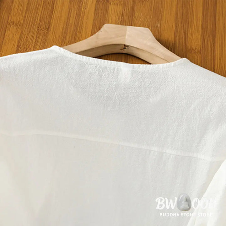 Buddha Stones Casual Plain Buttons Half Sleeve Women’s Cotton Linen Shirt With Pocket - Women’s Shirts