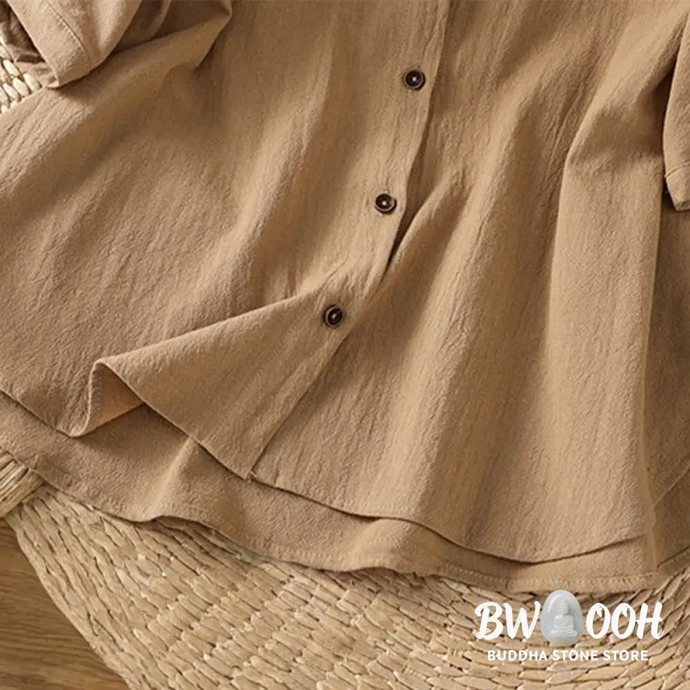 Buddha Stones Casual Plain Buttons Half Sleeve Women’s Cotton Linen Shirt With Pocket - Women’s Shirts