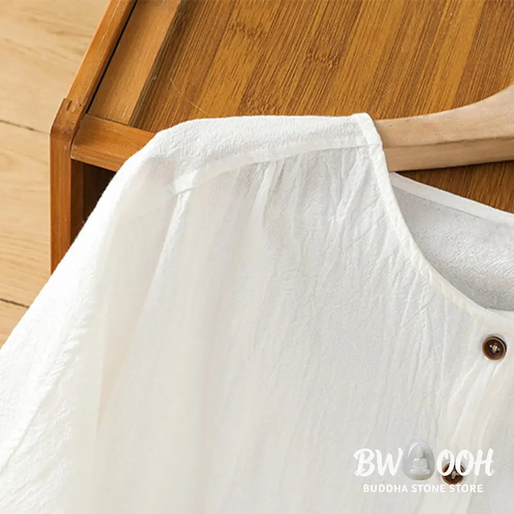 Buddha Stones Casual Plain Buttons Half Sleeve Women’s Cotton Linen Shirt With Pocket - Women’s Shirts