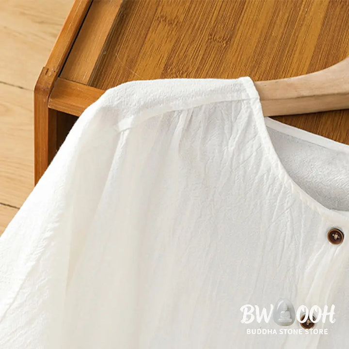 Buddha Stones Casual Plain Buttons Half Sleeve Women’s Cotton Linen Shirt With Pocket - Women’s Shirts