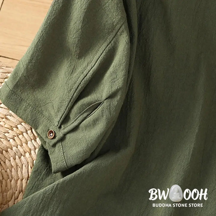 Buddha Stones Casual Plain Buttons Half Sleeve Women’s Cotton Linen Shirt With Pocket - Women’s Shirts