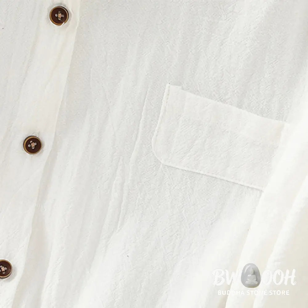 Buddha Stones Casual Plain Buttons Half Sleeve Women’s Cotton Linen Shirt With Pocket - Women’s Shirts