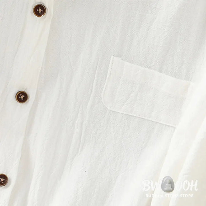 Buddha Stones Casual Plain Buttons Half Sleeve Women’s Cotton Linen Shirt With Pocket - Women’s Shirts