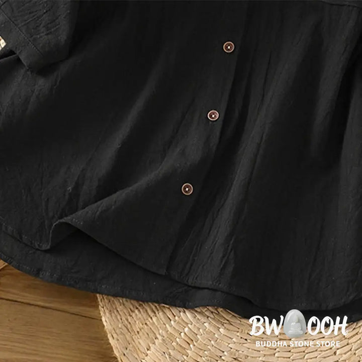 Buddha Stones Casual Plain Buttons Half Sleeve Women’s Cotton Linen Shirt With Pocket - Women’s Shirts