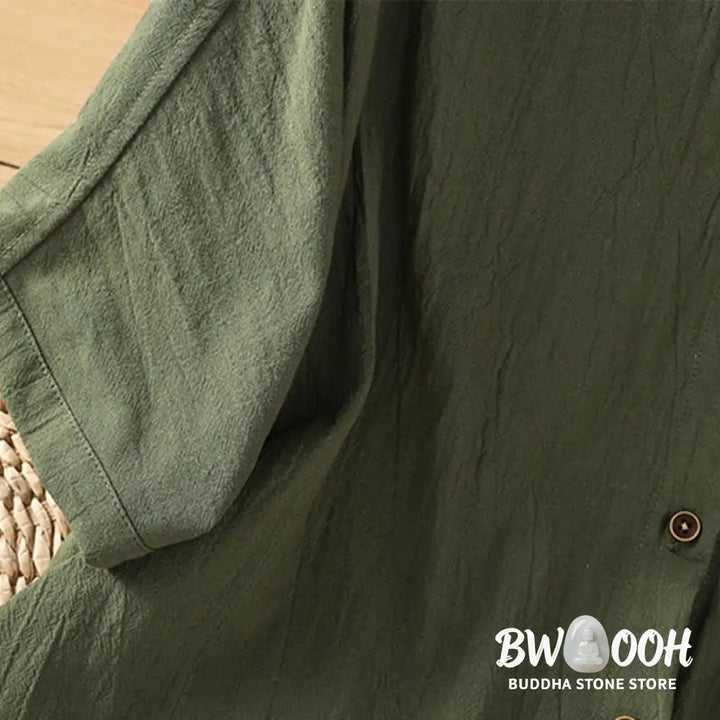 Buddha Stones Casual Plain Buttons Half Sleeve Women’s Cotton Linen Shirt With Pocket - Women’s Shirts