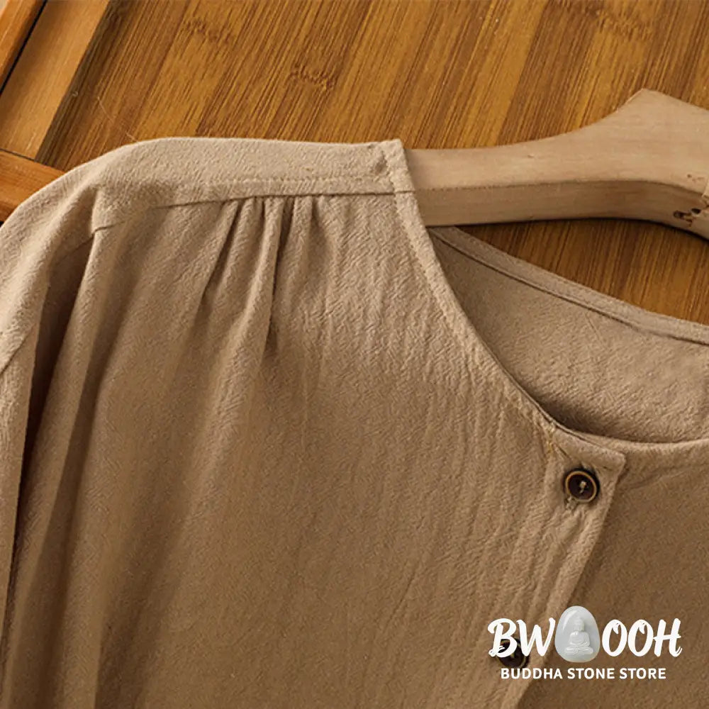 Buddha Stones Casual Plain Buttons Half Sleeve Women’s Cotton Linen Shirt With Pocket - Women’s Shirts