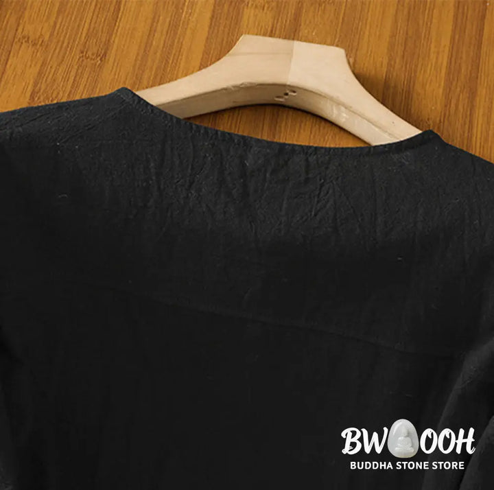 Buddha Stones Casual Plain Buttons Half Sleeve Women’s Cotton Linen Shirt With Pocket - Women’s Shirts