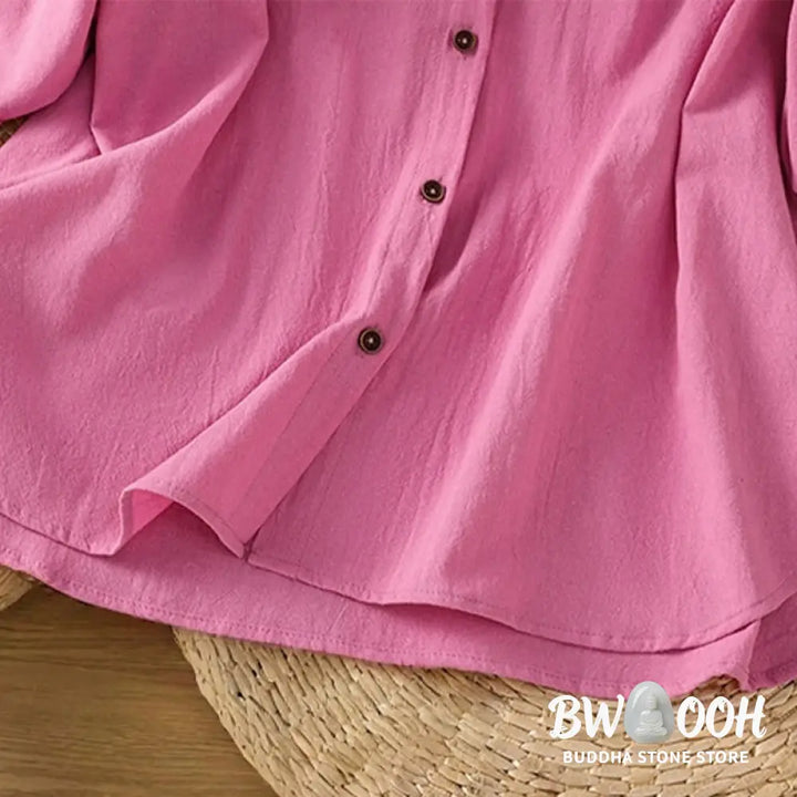 Buddha Stones Casual Plain Buttons Half Sleeve Women’s Cotton Linen Shirt With Pocket - Women’s Shirts