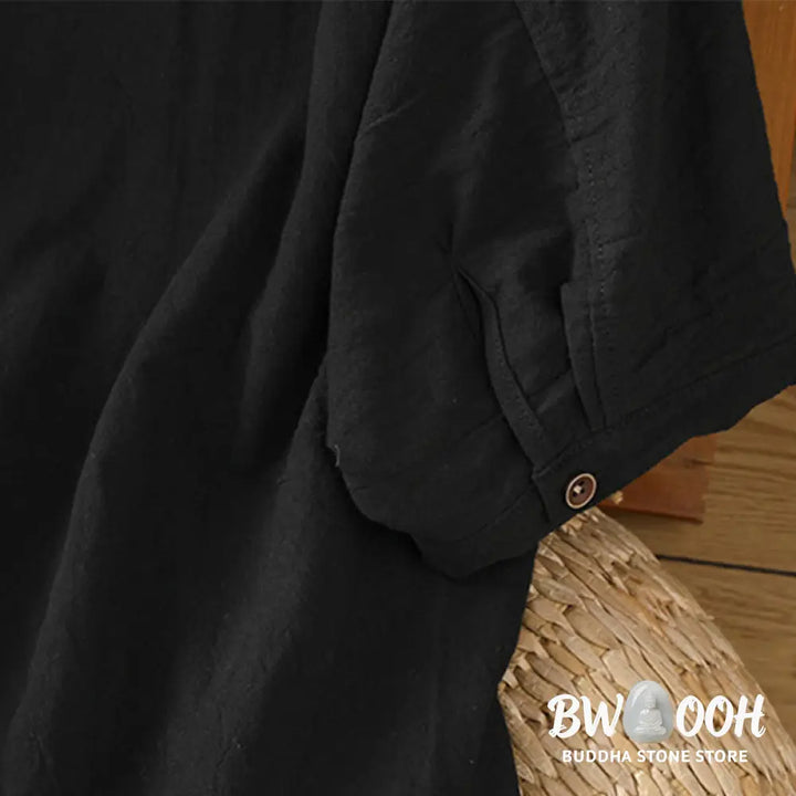 Buddha Stones Casual Plain Buttons Half Sleeve Women’s Cotton Linen Shirt With Pocket - Women’s Shirts