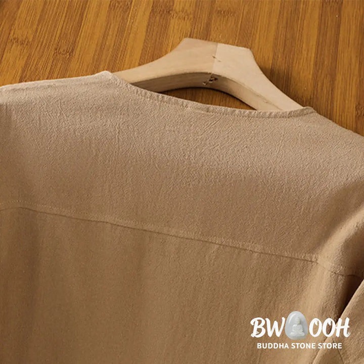 Buddha Stones Casual Plain Buttons Half Sleeve Women’s Cotton Linen Shirt With Pocket - Women’s Shirts