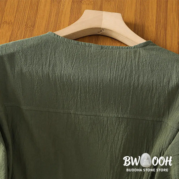 Buddha Stones Casual Plain Buttons Half Sleeve Women’s Cotton Linen Shirt With Pocket - Women’s Shirts