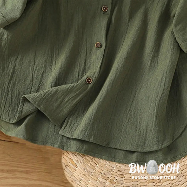 Buddha Stones Casual Plain Buttons Half Sleeve Women’s Cotton Linen Shirt With Pocket - Women’s Shirts