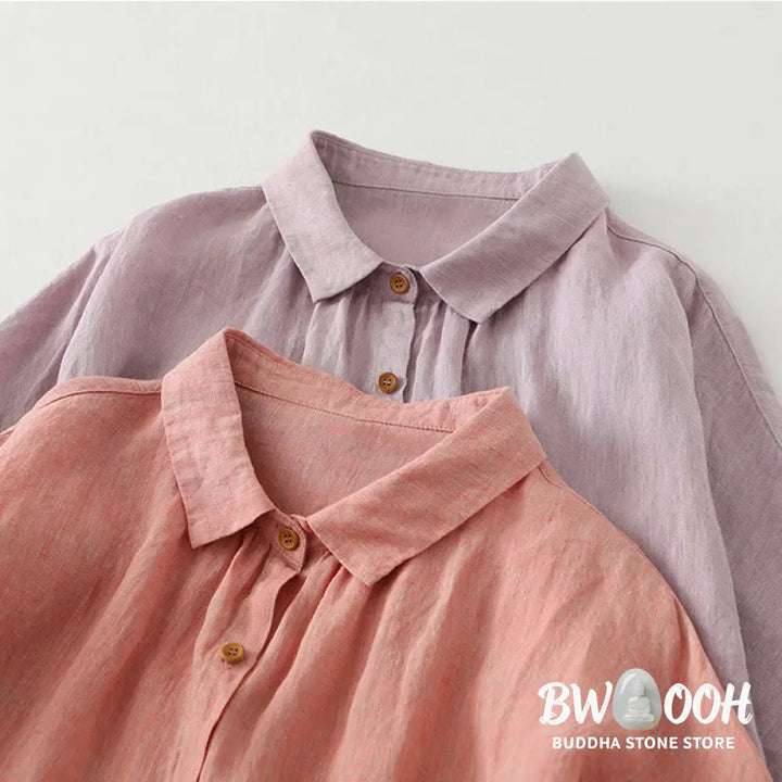 Buddha Stones Casual Plain Buttons Women’s Cotton Linen Half Sleeve Shirt - Women’s Shirts