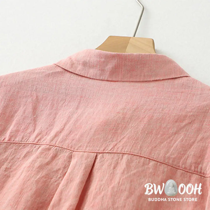 Buddha Stones Casual Plain Buttons Women’s Cotton Linen Half Sleeve Shirt - Women’s Shirts