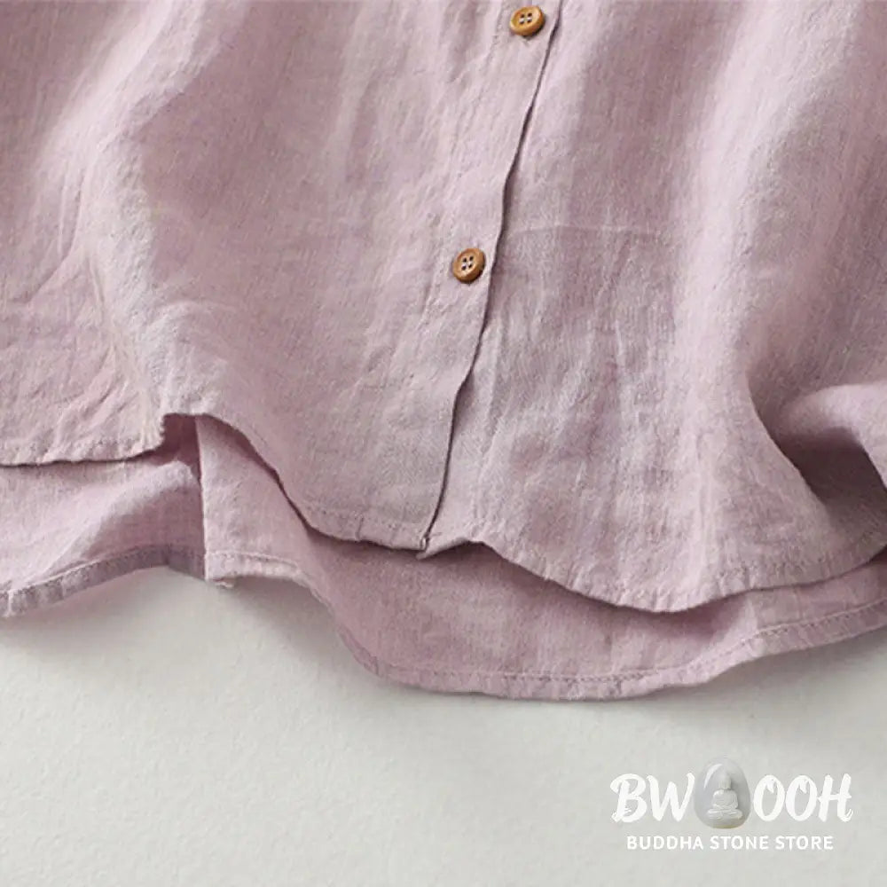 Buddha Stones Casual Plain Buttons Women’s Cotton Linen Half Sleeve Shirt - Women’s Shirts