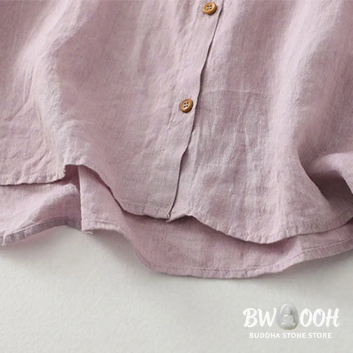 Buddha Stones Casual Plain Buttons Women’s Cotton Linen Half Sleeve Shirt - Women’s Shirts