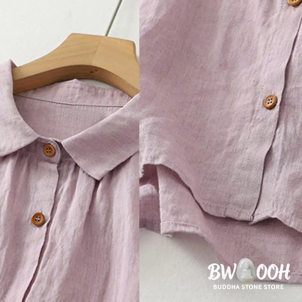 Buddha Stones Casual Plain Buttons Women’s Cotton Linen Half Sleeve Shirt - Women’s Shirts