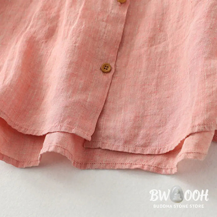 Buddha Stones Casual Plain Buttons Women’s Cotton Linen Half Sleeve Shirt - Women’s Shirts